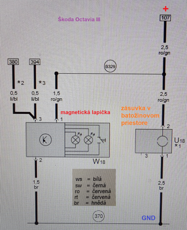 schema zapojenia magn. baterky Škoda Octavia III